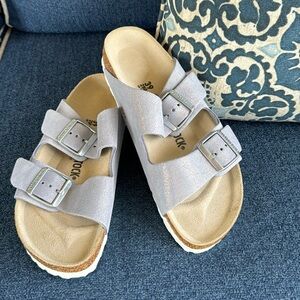 Birkenstock shimmer silver sandals